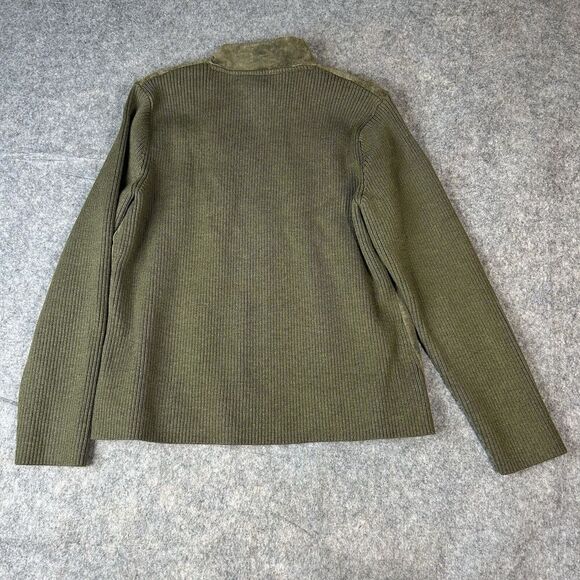 Pendleton Sweater Jacket Black Leather & Merino Wool Zip Front Women's L Olive - Picture 6 of 8
